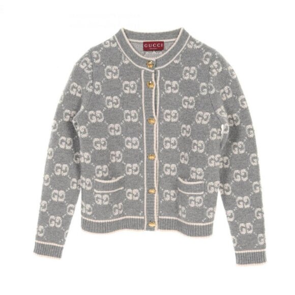 Gucci Sweaters - Gucci 2024 GG wool monogram bouclé jacquard cardigan in Grey and Ivory size L